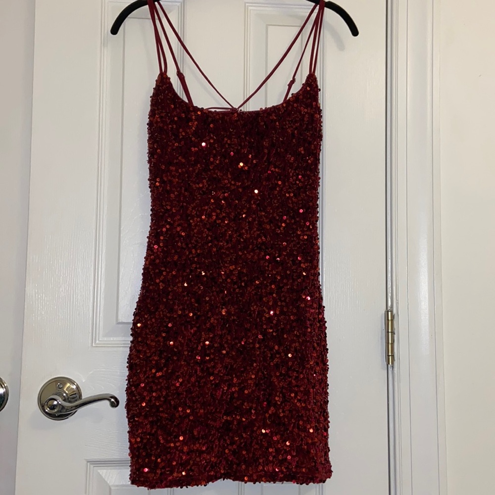 Burgundy Sequin Mini Dress